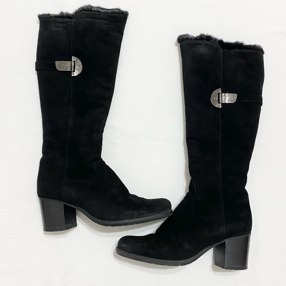 Baldinini Black Suede Leather & Fur Tall Boots